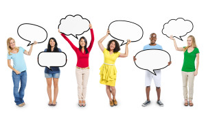 Multiethnic Diverse People Holding Blank Speech Bubbles